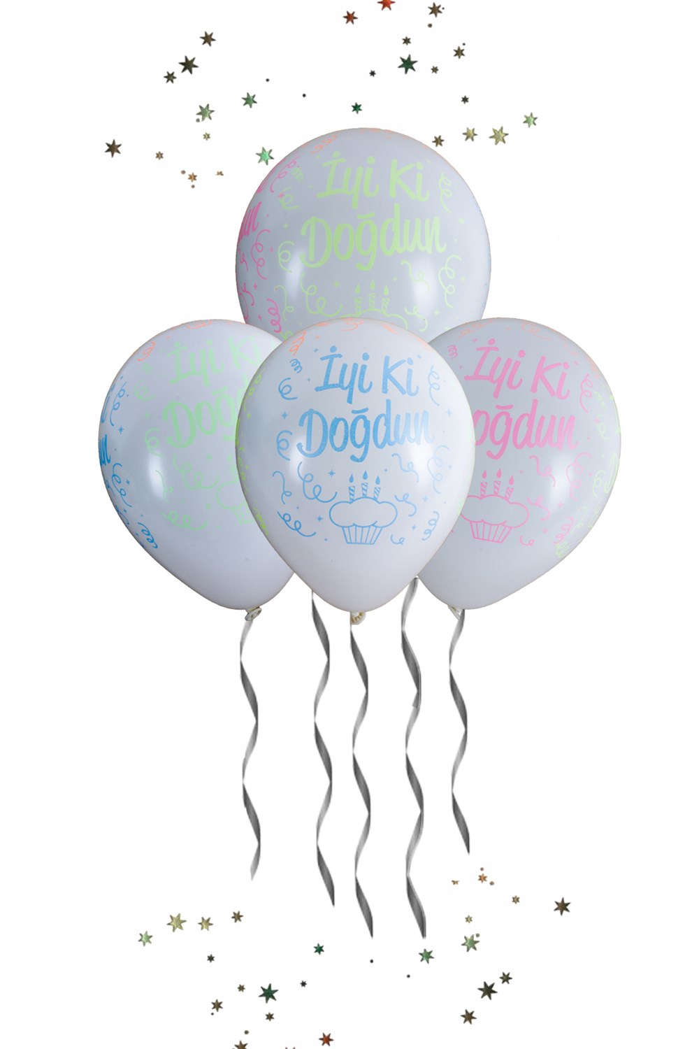 İyi Ki Doğdun Renkli Baskılı Beyaz Lateks Balon 10lu